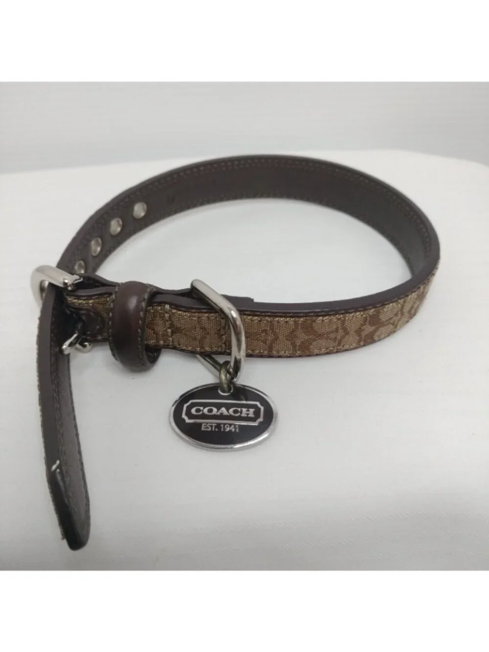 Coach Signature Pet Choker Beige & Brown Small 4003 New